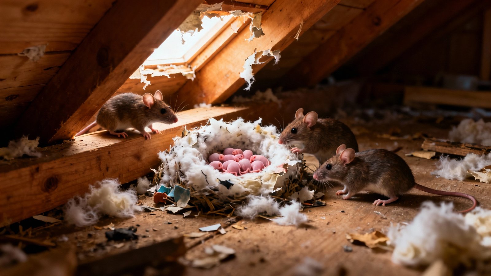 A mouse infestation in a roof space.